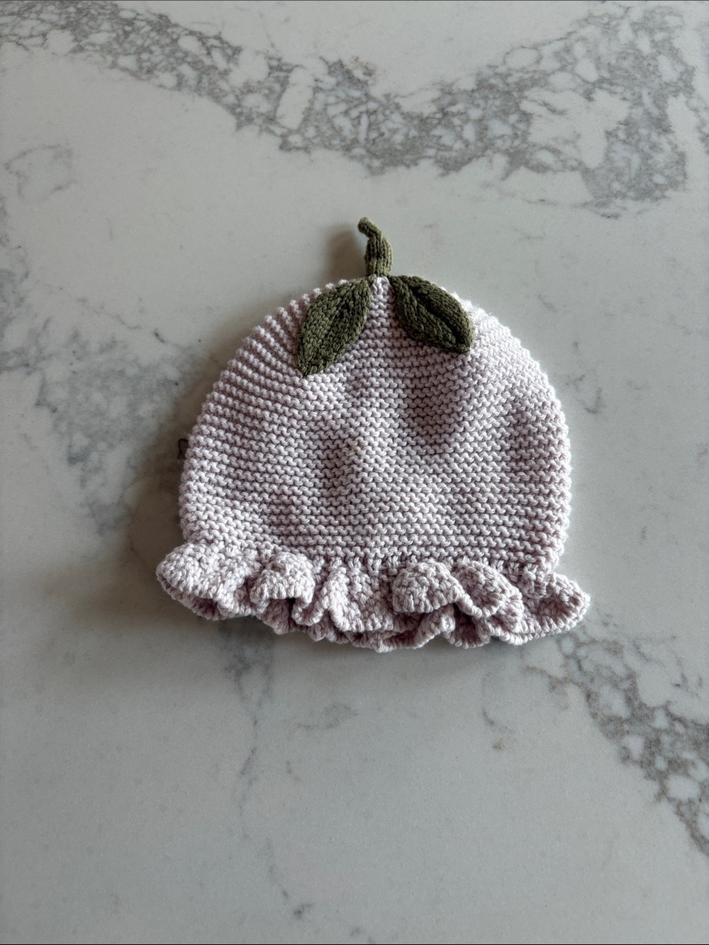 Old Navy Bay Knit Ruffle Beanie - Light Pink with Green Leaves